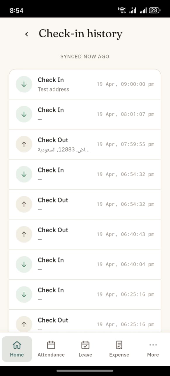 Full Check-in history list