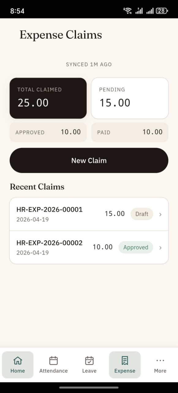 Expense hub with totals and recent claims