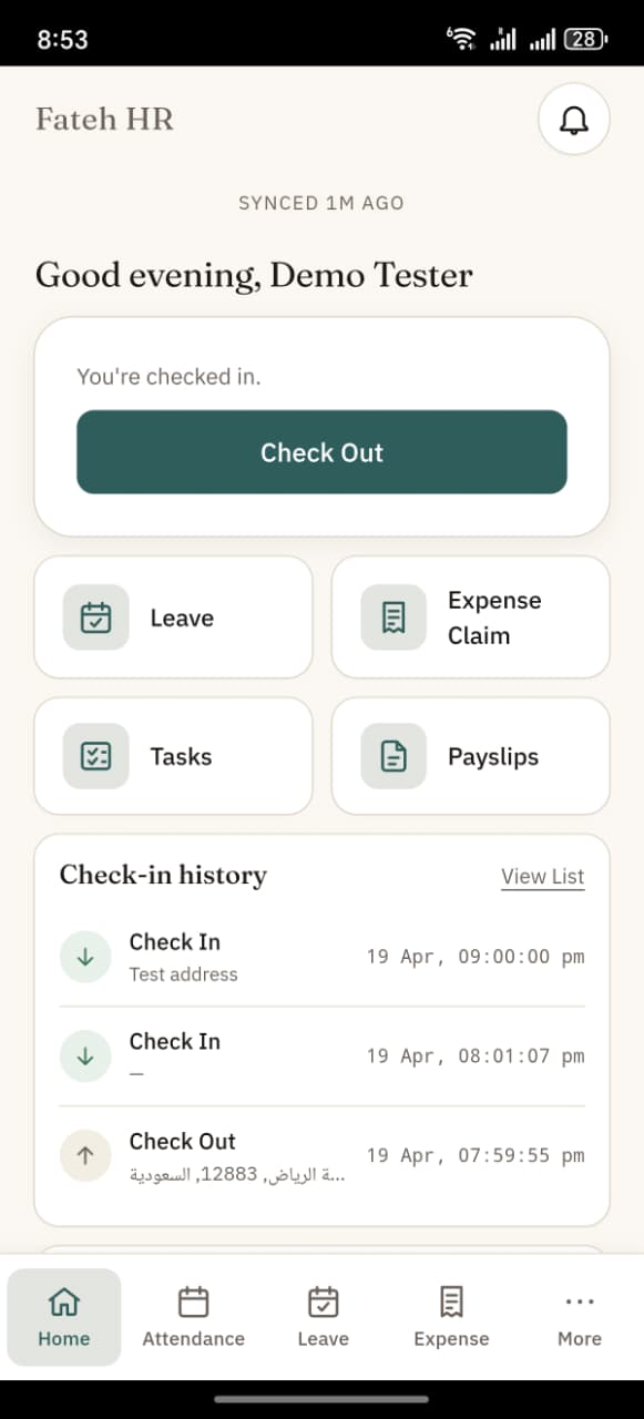 Fateh HR home screen