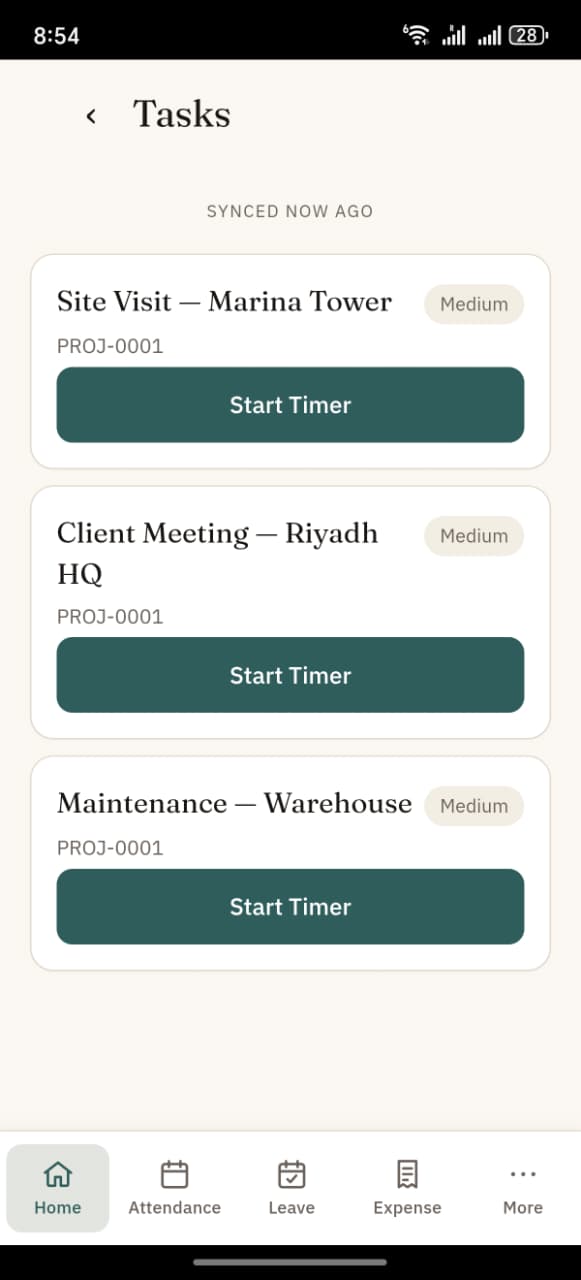 Tasks list, idle